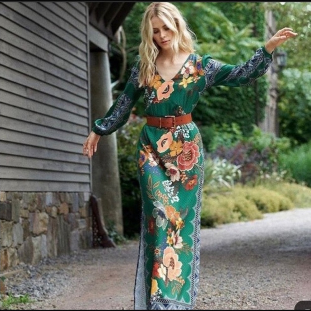 RARE Farm Rio x Anthropologie Floral Verdot Kaftan Maxi Dress